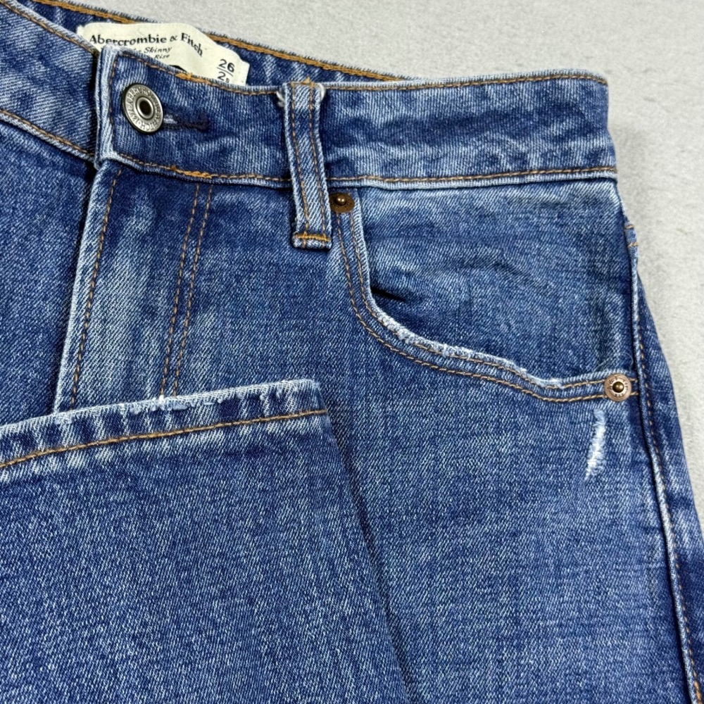 Abercrombie & Fitch Curve Love High Rise Skinny Distressed Jeans Blue Womens 26